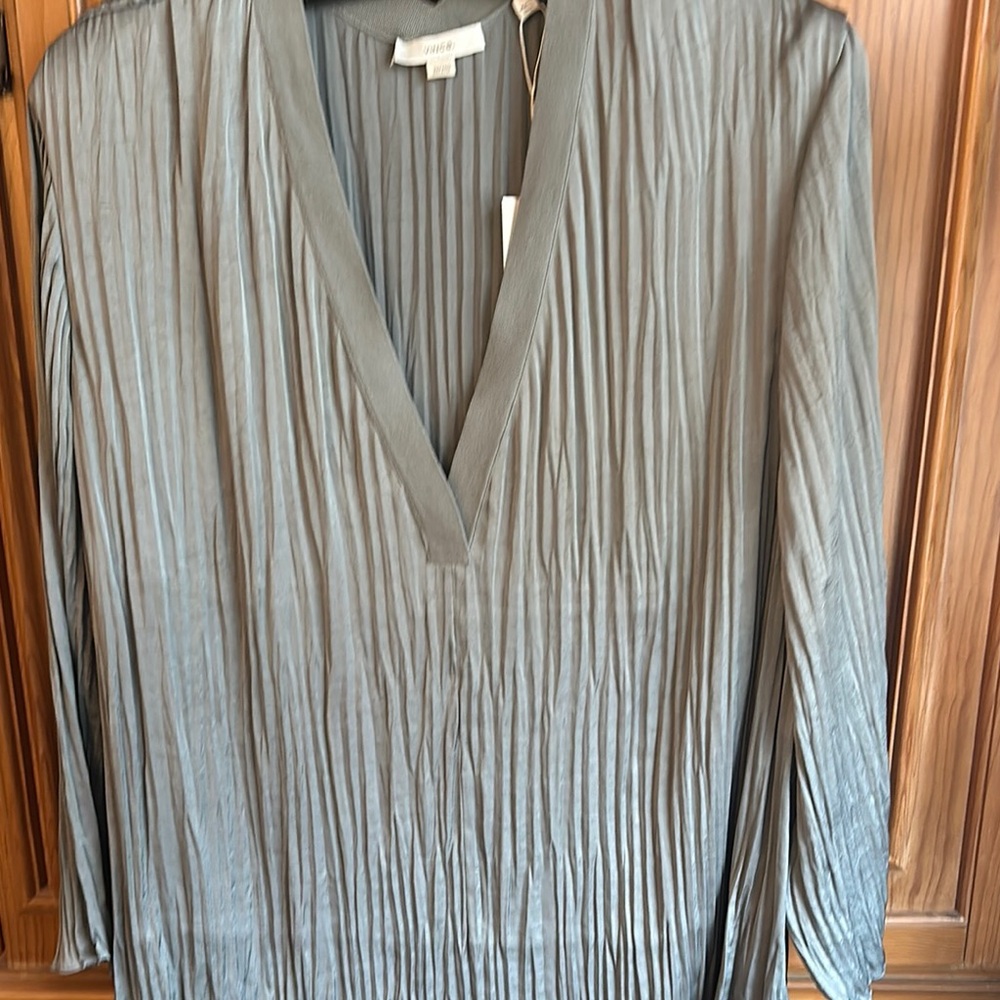 Elegant Grey Pleated V-Neck Top by Vince
